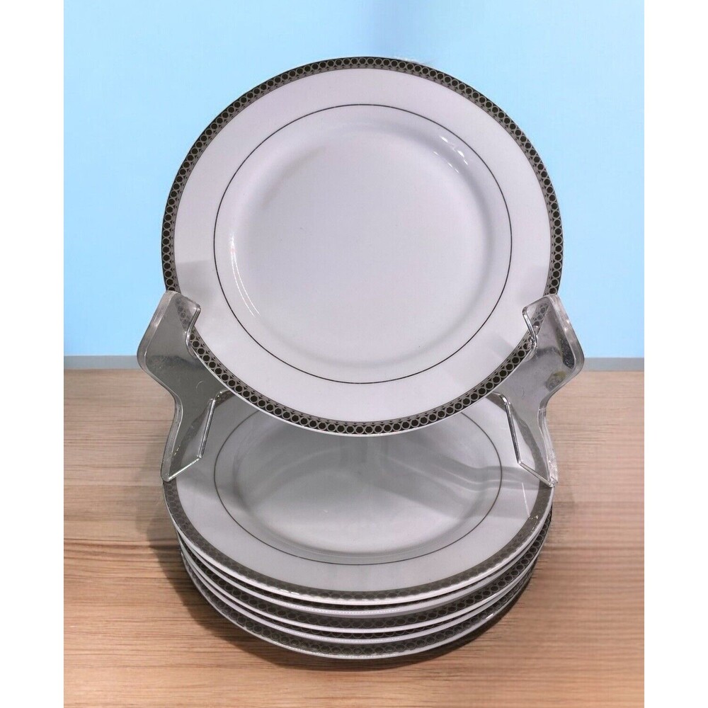 Royal Vienna Salad/Dessert Plates Silver Band Circle Trim Dinner Plates-Set Of 6